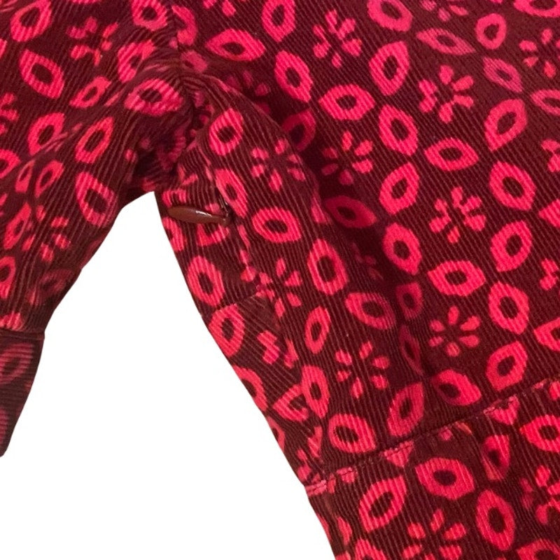 Hot Pink & Maroon Retro Floral Pattern Corduroy Shift Dress (8P)