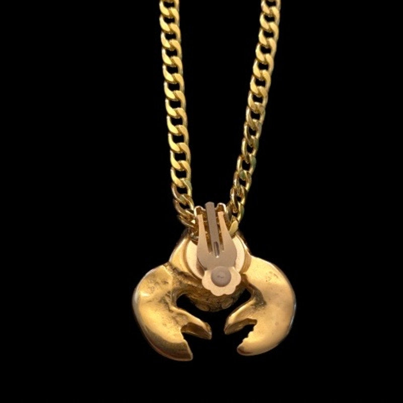 Emerald Rhinestone Studded Crab Pendant Stamped 18 Karat Yellow Gold Chain Necklace