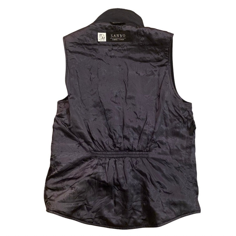 Upcycled Navy Blue, Purple Bead Embellished Quilted Vest (S)