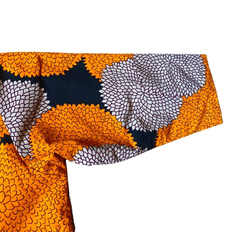Orange/ Black/ Beige Chrysanthemum Ankara Print Print Open-Front Cotton Jacket (L)