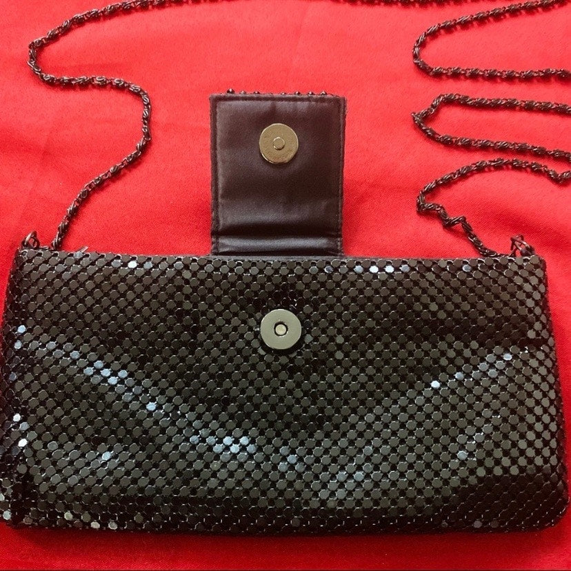Vintage Black Rectangular Metallic Mesh Shoulder Bag