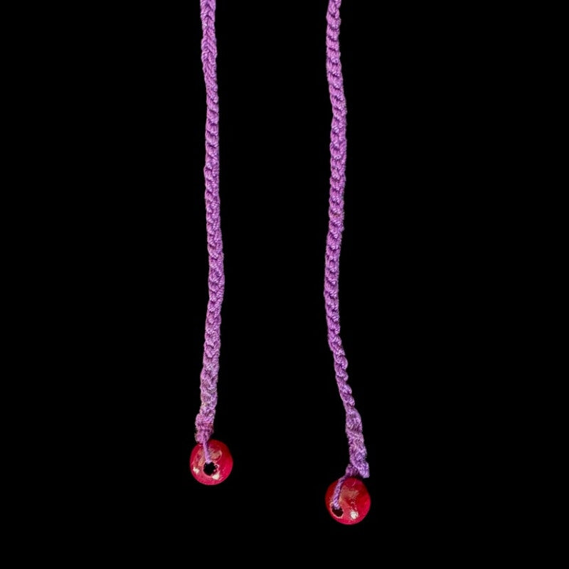 Magenta Purple Shell Button Embellished Purple Handknit Cotton Choker Necklace