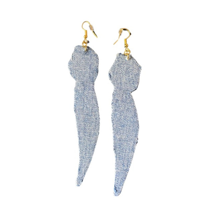 Upcycled Vintage Blue Tulip Embroidered Patch + Denim Earrings