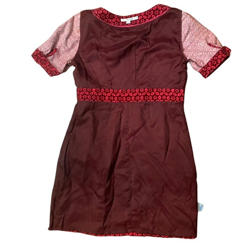 Hot Pink & Maroon Retro Floral Pattern Corduroy Shift Dress (8P)