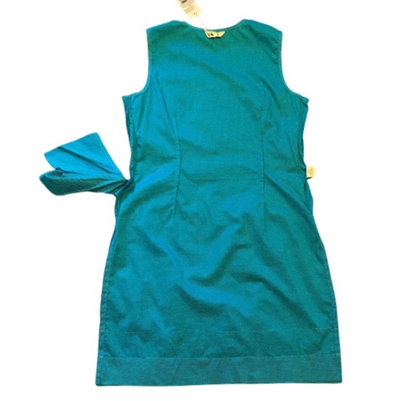 NWT Teal Blue & White Polka Dot Embroidered Floral Cotton Sleeveless Tunic Top (S)