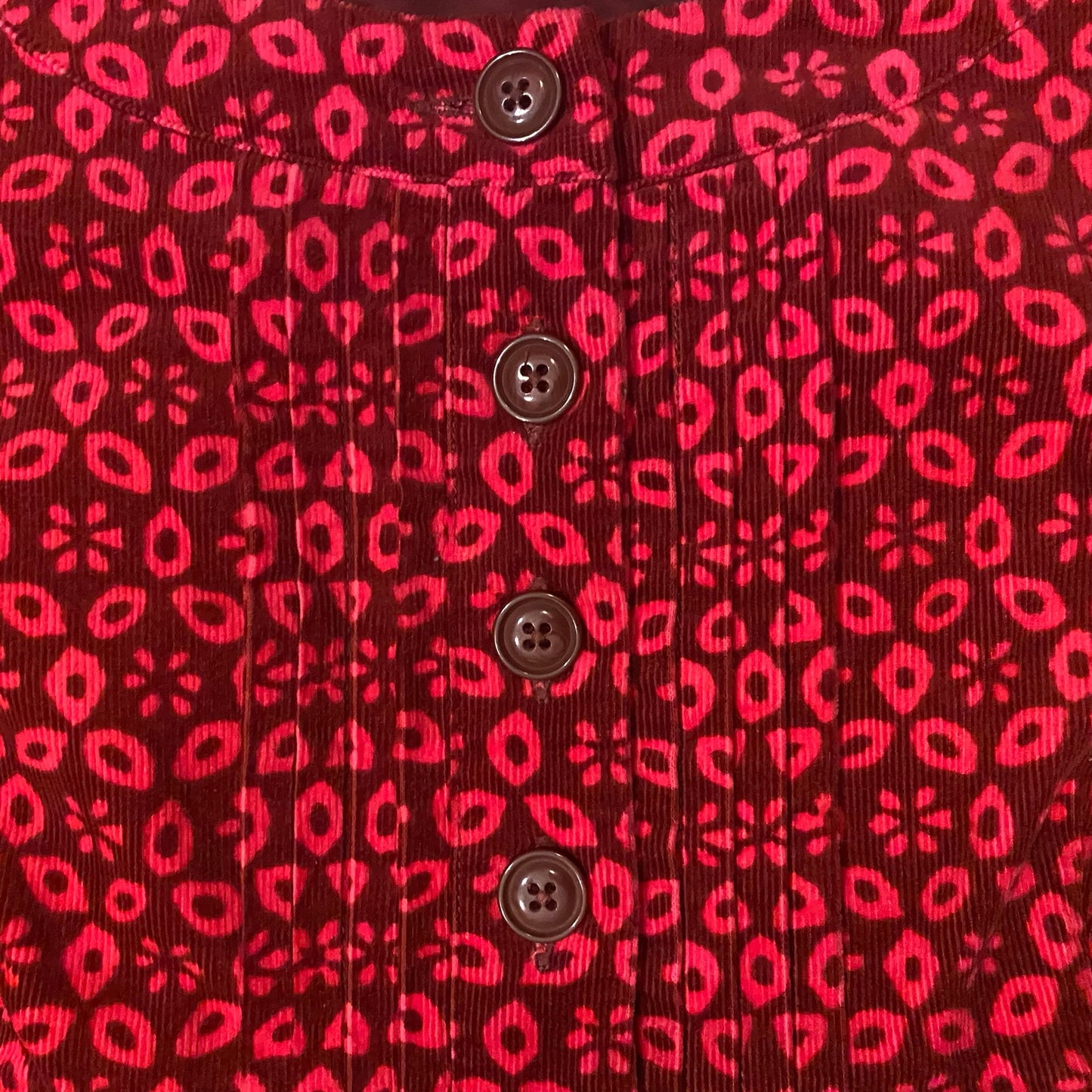 Hot Pink & Maroon Retro Floral Pattern Corduroy Shift Dress (8P)