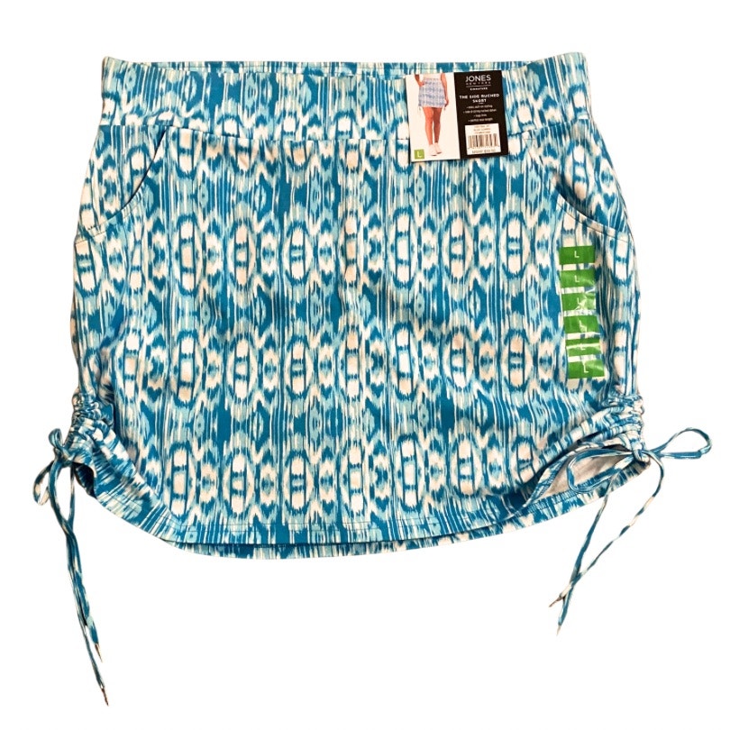 NWT Blue & White Tie Dye Pattern Side Ruched Skort (L)