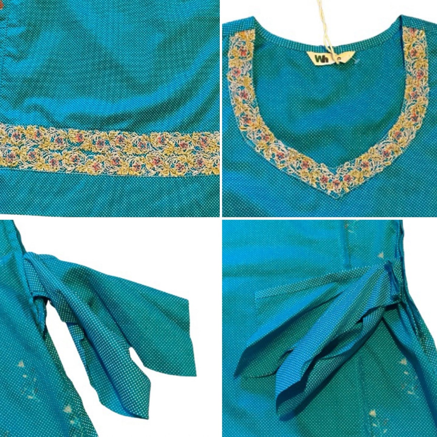 NWT Teal Blue & White Polka Dot Embroidered Floral Cotton Sleeveless Tunic Top (S)