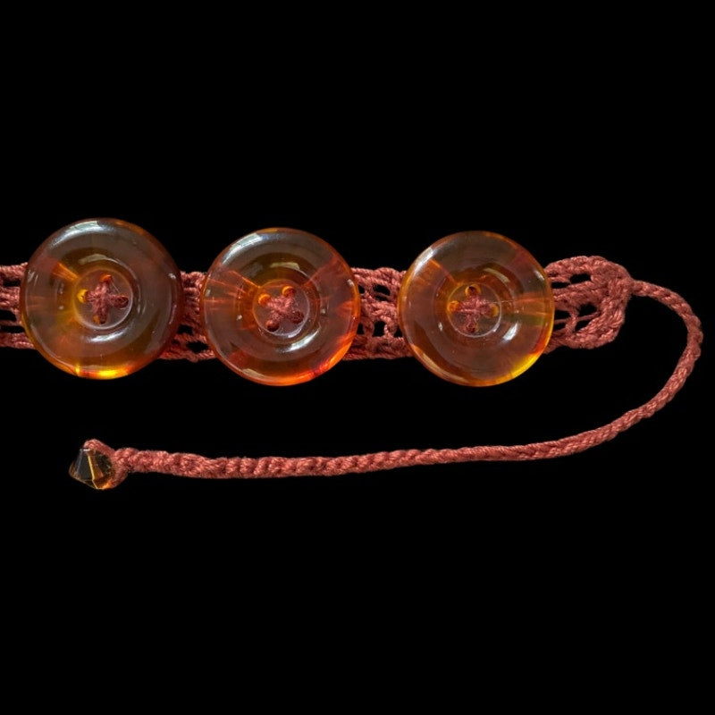 Burnt Orange Button Embellished Handknit Cotton Choker Necklace