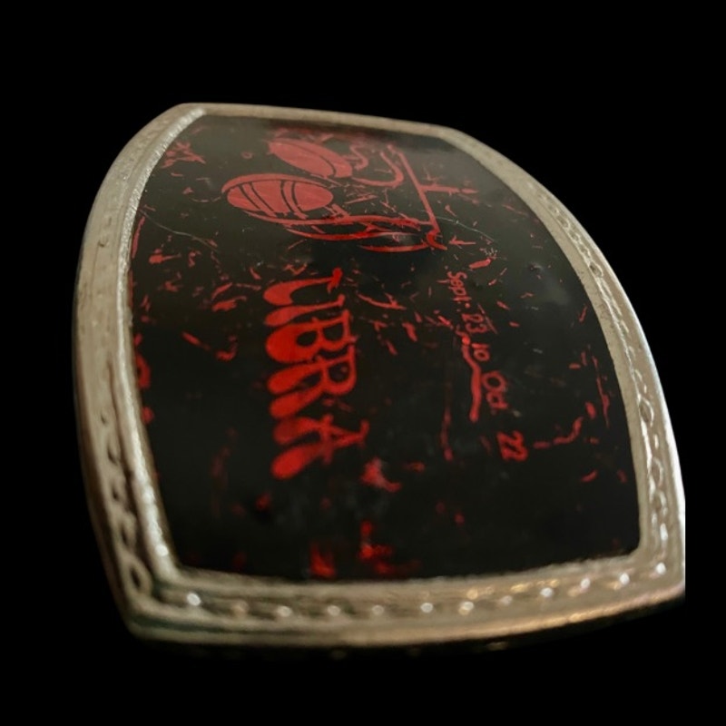 Vintage 1970’s Black Distressed Prismatic Zodiac Belt Buckle | Red Libra