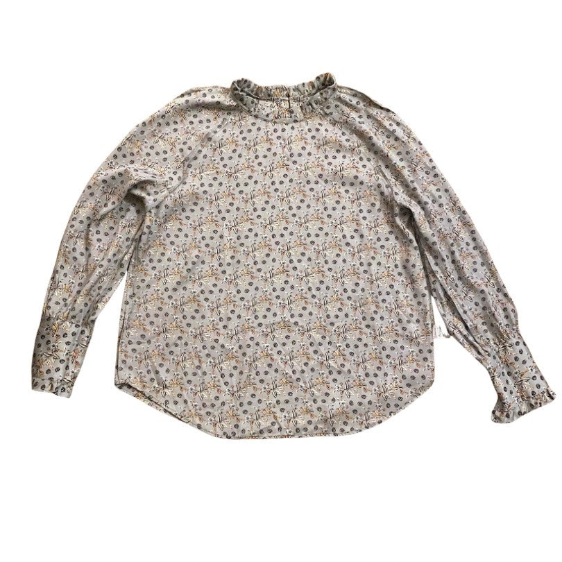 Ann Taylor Ruffle Icy Blue Harvest Floral Print Long-sleeve Blouse (L)
