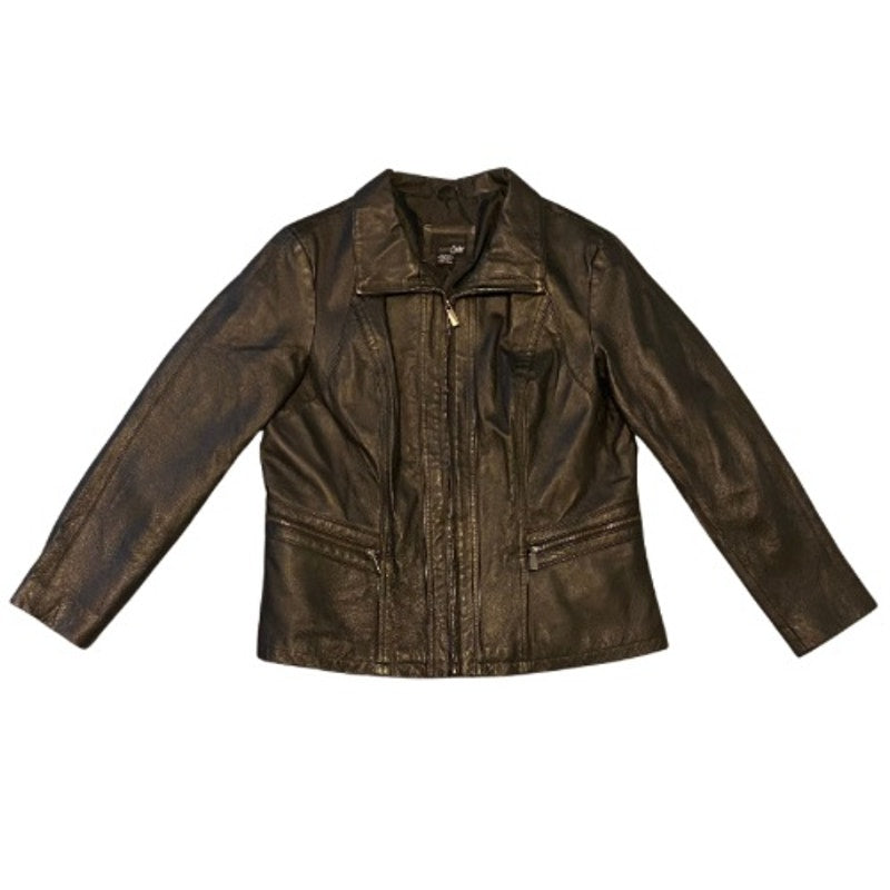 Y2K Unisex Full Zip Black Genuine Leather Jacket (X-Large)