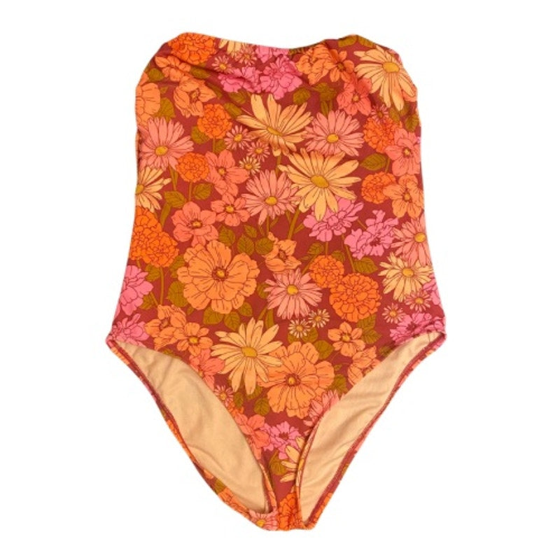 NWT Pink Strapless/Halter Pink and Orange Flower Power One-Piece Swimsuit (L)