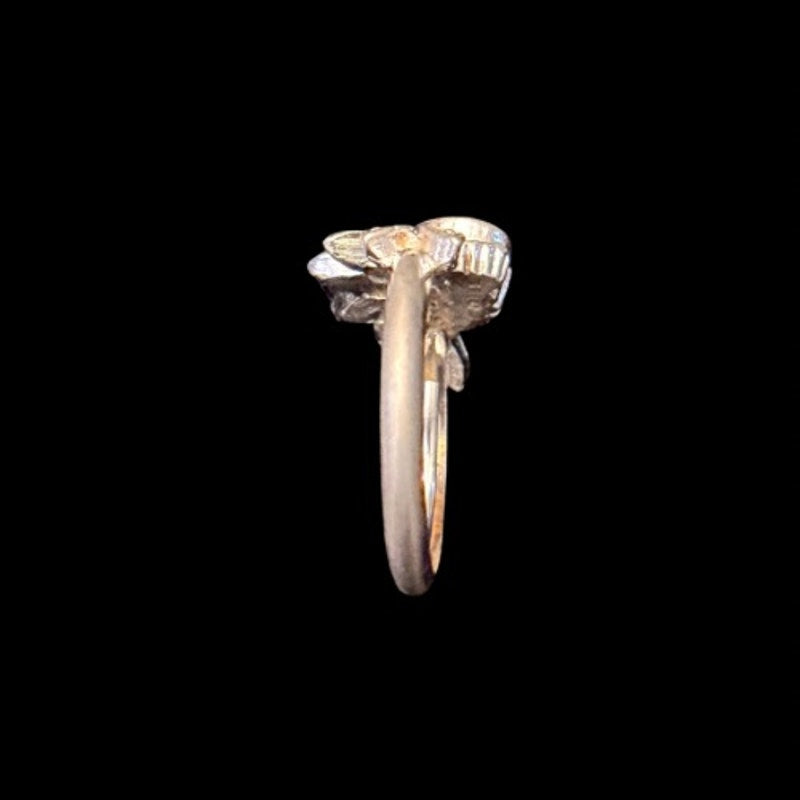 Vintage Avon Faux Cream Pearl Rhinestone Feather Fan Silver Toned Ring (6-7)