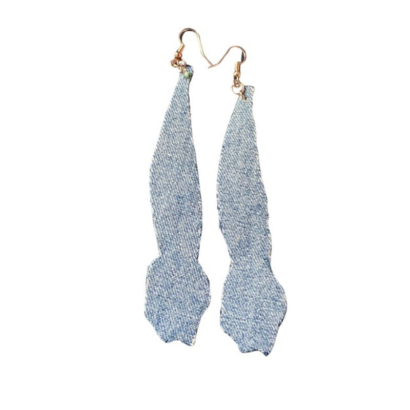 Upcycled Vintage Yellow Tulip Embroidered Patch + Denim Earrings (Upside Down)