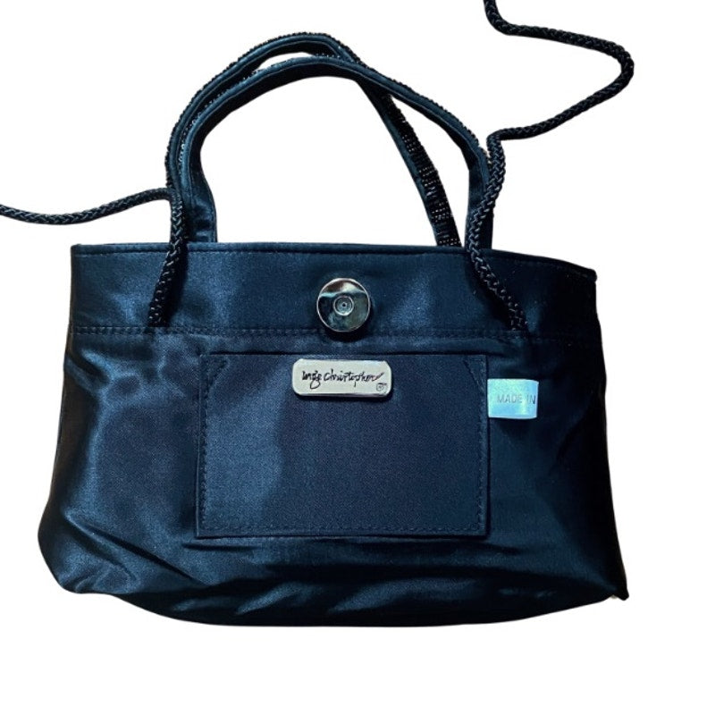 Y2K Black Satin Beaded Handle Mini Evening Bag