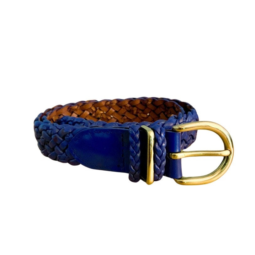 Royal Blue Vintage Talbots Woven Leather Belt with Solid Brass Buckle (XS/S)