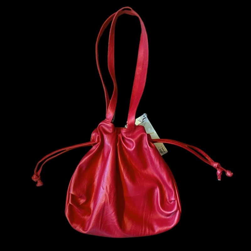 Vintage Candy Apple Red Pleather Drawstring Purse/ Shoulder Bag