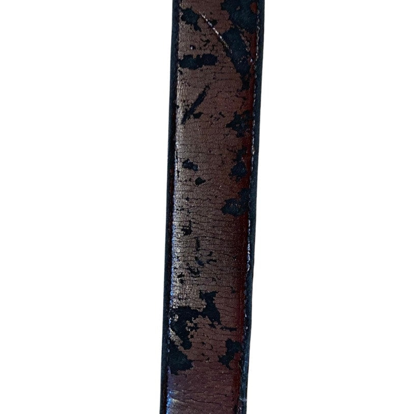 1980’s Men’s Distressed Black/Brown Reversible Faux Leather Belt with Silver Buckle (36/90)