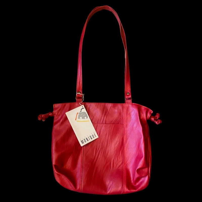 Vintage Candy Apple Red Pleather Drawstring Purse/ Shoulder Bag
