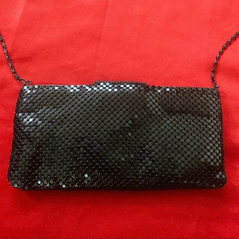 Vintage Black Rectangular Metallic Mesh Shoulder Bag
