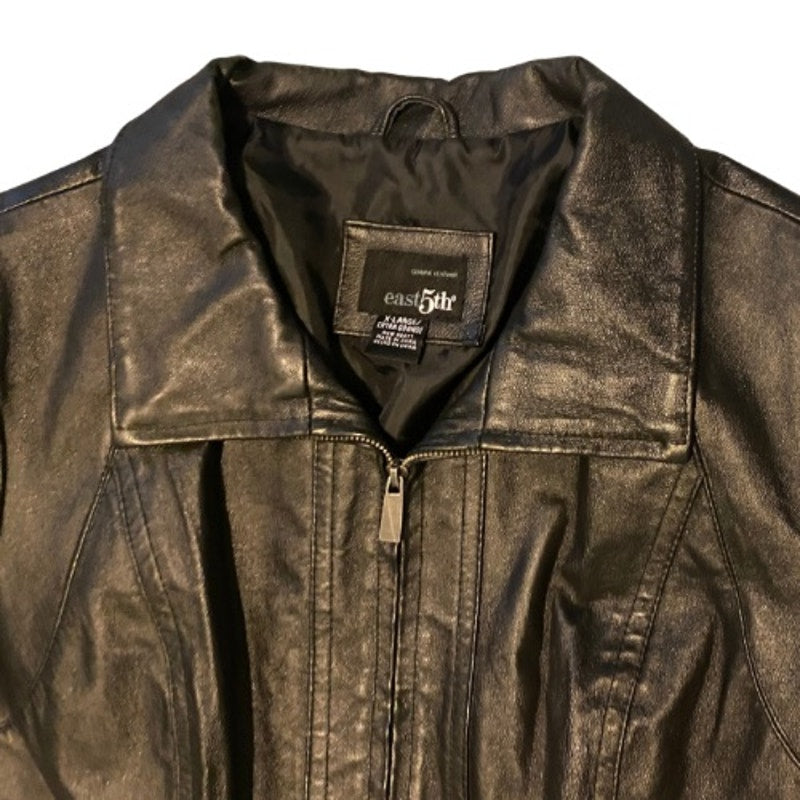 Y2K Unisex Full Zip Black Genuine Leather Jacket (X-Large)
