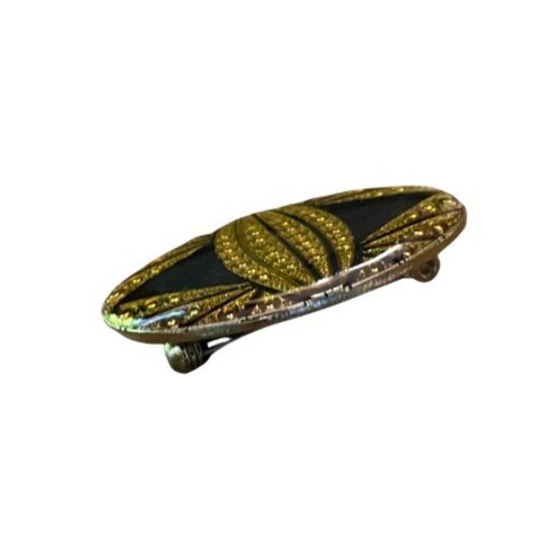 Vintage Black & Gold Oval Art Deco Revival Enamel Pin