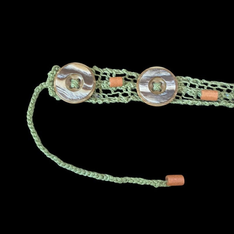 Sage Green Button Embellished Handknit Cotton Choker Necklace