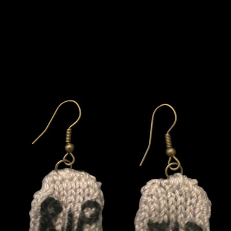 “R.I.P.” Grassy Tombstone Earrings | Handknit with Cotton Thread