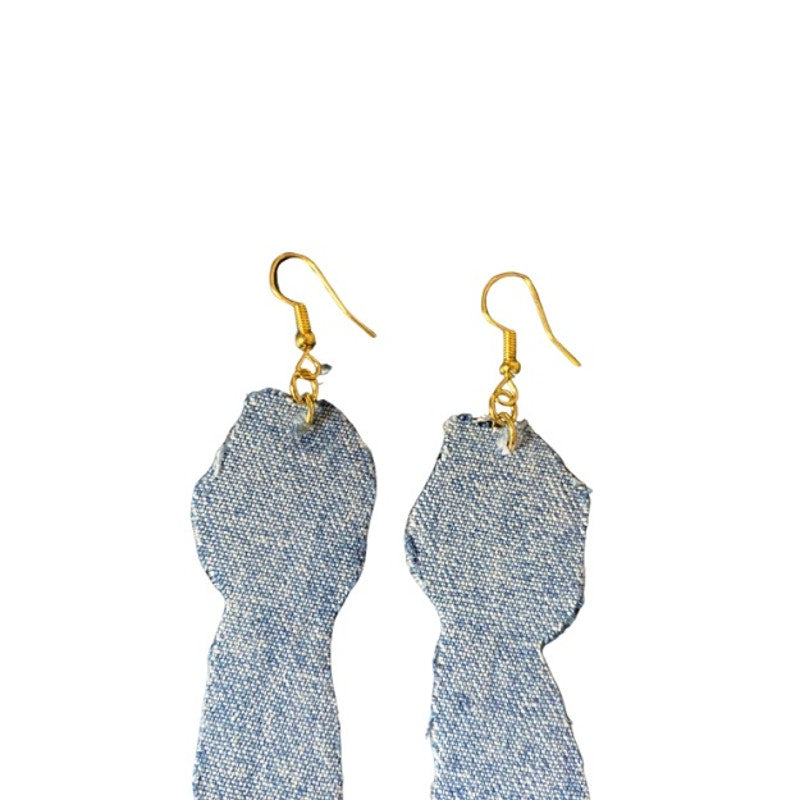 Upcycled Vintage Blue Tulip Embroidered Patch + Denim Earrings