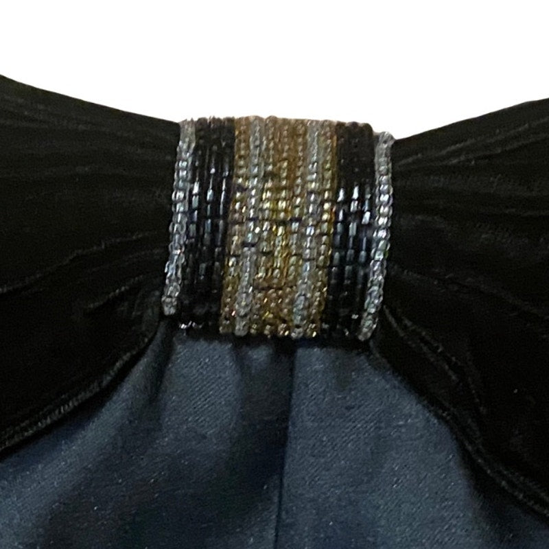 Vintage Glamour Gold/Silver/Black Velvet Beaded Bow Clutch/ Shoulder Bag