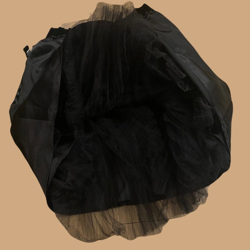 Voluminous Black Velvet & Tulle Circle Skirt (XS)