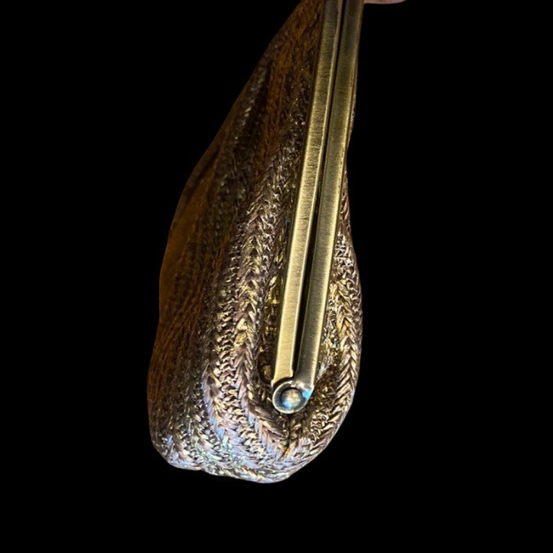 Large Vintage Knit Metallic Gold Clutch with Bronze Toned Chain Strap