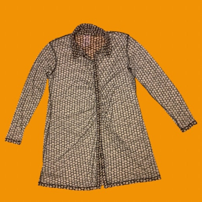 NWT Black Floral Daisy Print Longsleeve Sheer Mesh Button Down Shirt Dress Coverup (XXL)