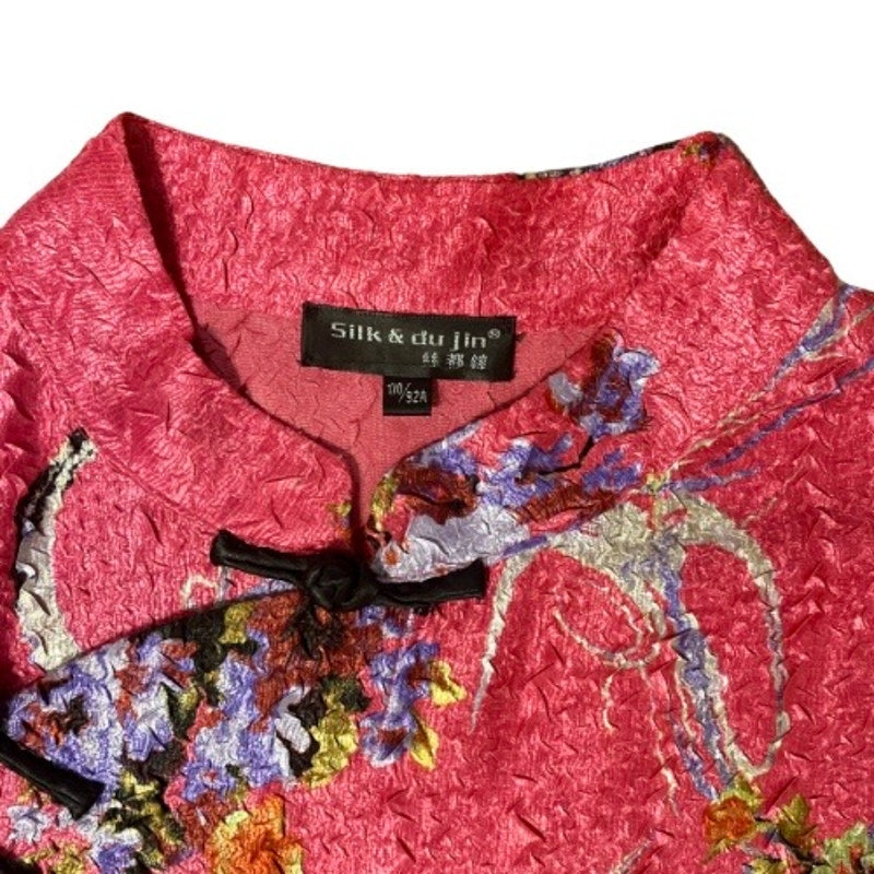Vintage Hot Pink Chinese Floral Tunic / Mini-Dress (L)