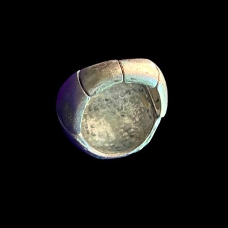 Vintage Turquoise and Silver Etched Flower Stretch Signet Ring (8)