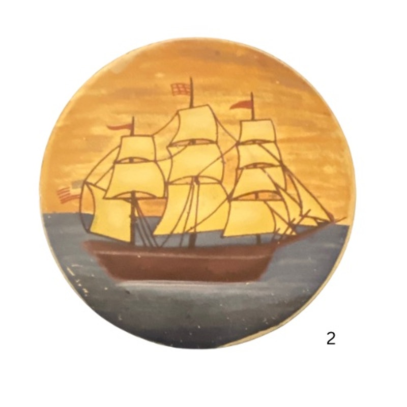 Vintage Painted Ceramic Sailboat Coasters (Set of 4)