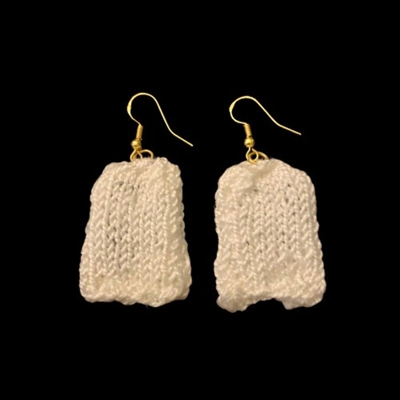 White Minimalist Ghost Handknit Cotton Earrings