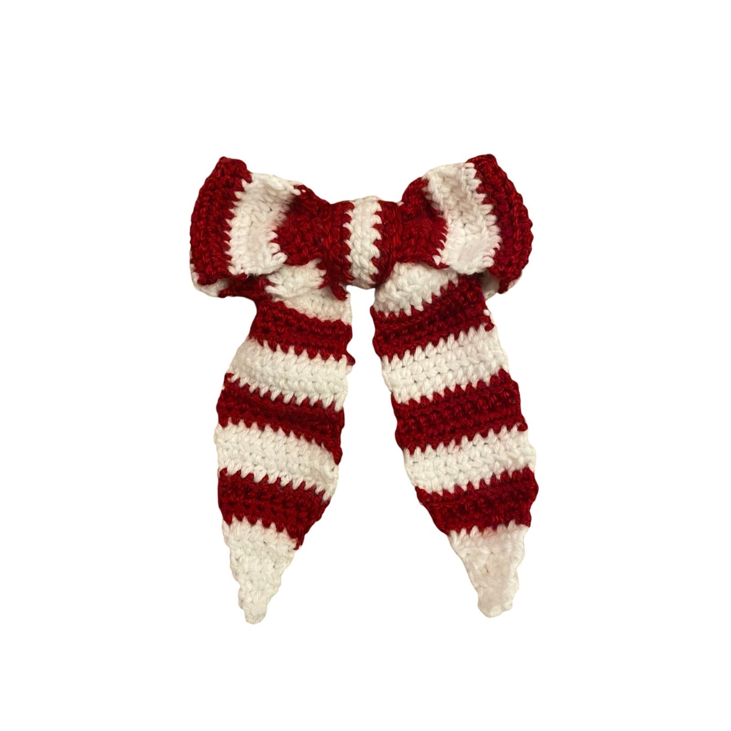 Candy Cane Red & Cream Striped Crochet Bow - Handmade Accessory with Removable Clip
