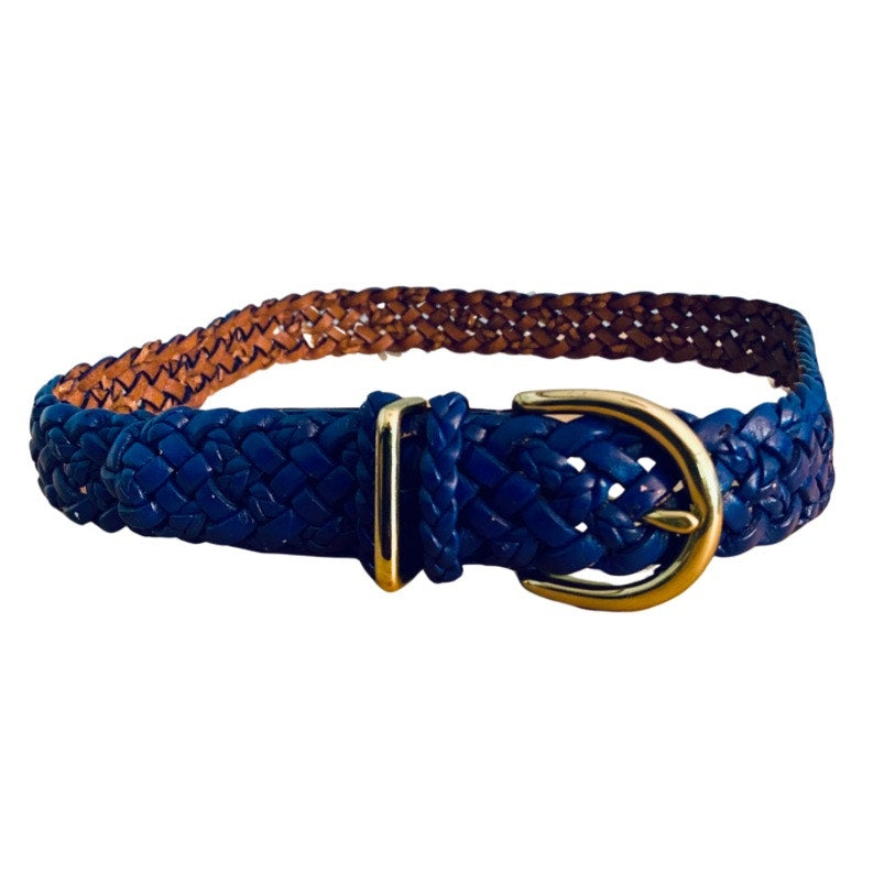 Royal Blue Vintage Talbots Woven Leather Belt with Solid Brass Buckle (XS/S)