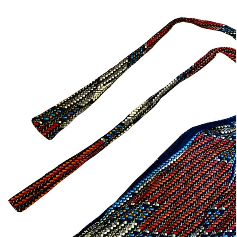 Red, Yellow, Black, and Blue Ankara Print High Side Slit Cotton Sarong Wrap Skirt (OSFM)