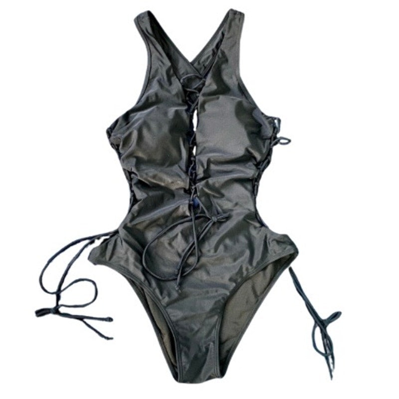 NWT Sexy Chic Black Lace-Up One Piece Swimsuit (L)