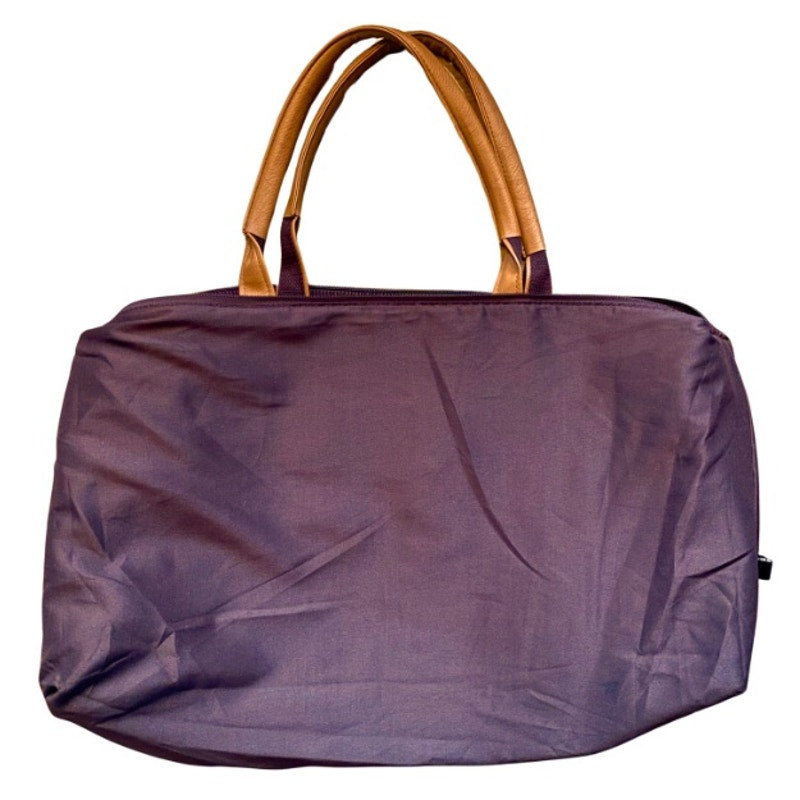 Large Maroon Corduroy Tan Faux Leather Weekender Bag with Adjustable Shoulder Strap