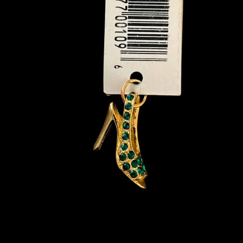 Vintage NWT May “Birthday Girl” Emerald Green Rhinestone Studded Yellow Gold Slingback Heel Charm