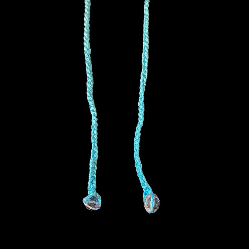 Pearlescent Button Embellished Handknit Turquoise Cotton Choker Necklace