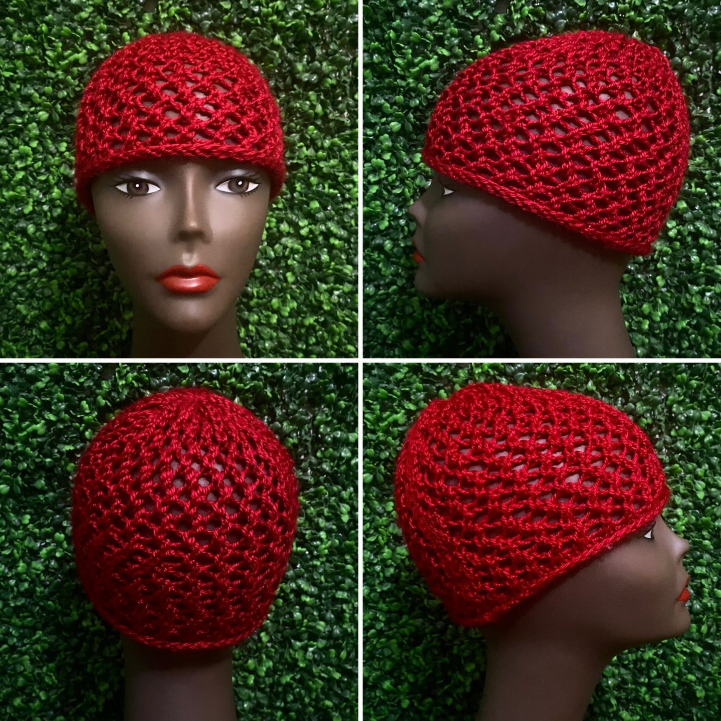 Cherry Red Retro Style Knit Mesh Skull Cap (M/L)