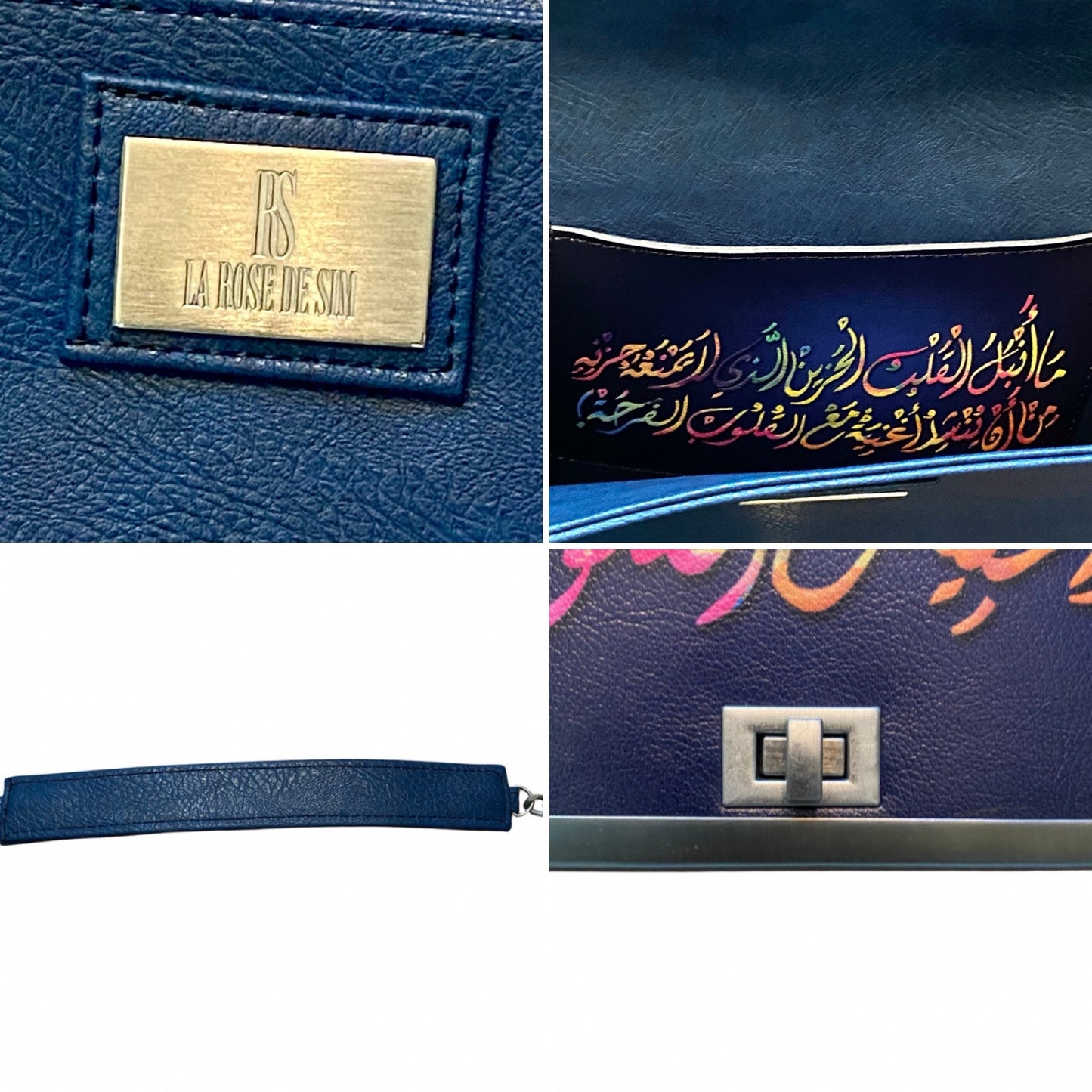 “Noble Heart” Royal Blue Faux Leather Clutch/Crossbody Bag with Metal Chain Strap
