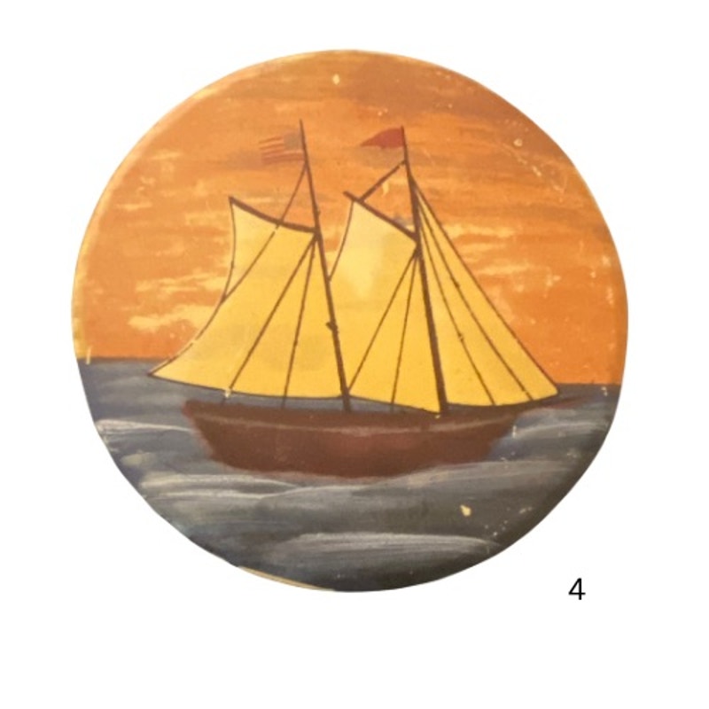 Vintage Painted Ceramic Sailboat Coasters (Set of 4)