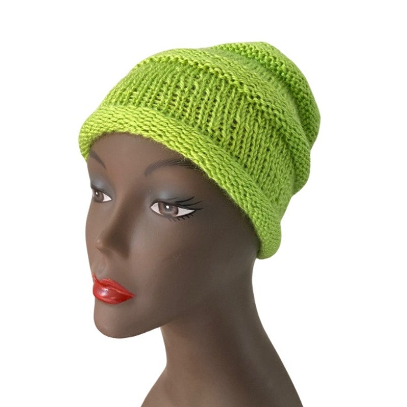 Lime Green Slouchy Knit Beanie - OSFM