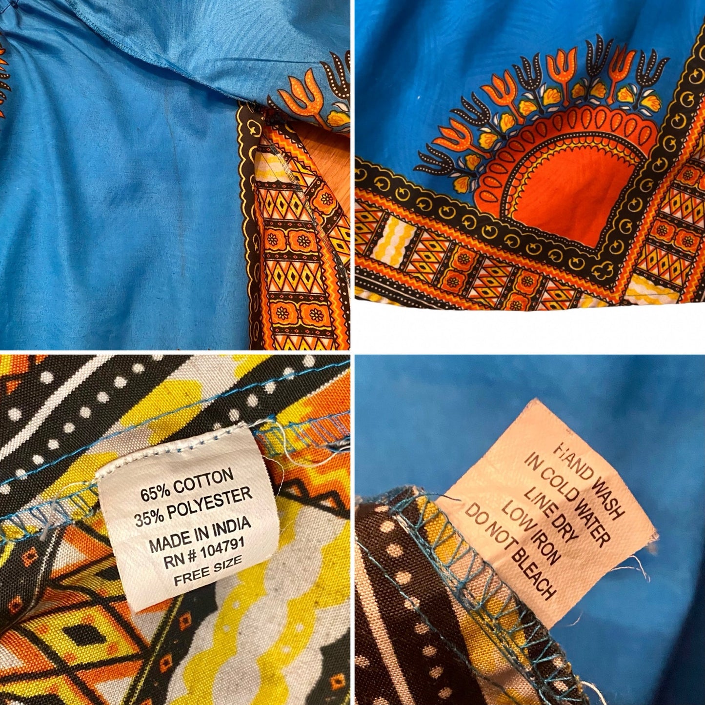 Off Shoulder Breezy Blue/Orange Ankara Dashiki Print Blouse (Fits up to 2X)